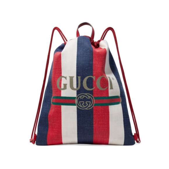 Gucci Striped Canvas Drawstring Backpack Bag - Picture 1 of 12